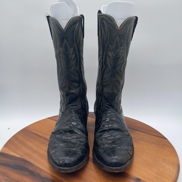 Vintage Custom Pre Ban Sea Turtle Mens 10D Black Western Cowboy Boots - Picture 2 of 13